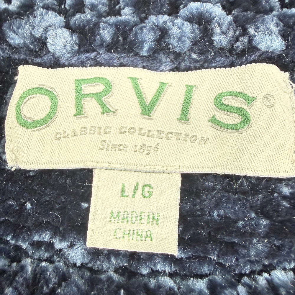 Orvis Women Large Navy Blue Chenille Crew Neck Long Sleeve Plush Cozy Sweater - Picture 8 of 10